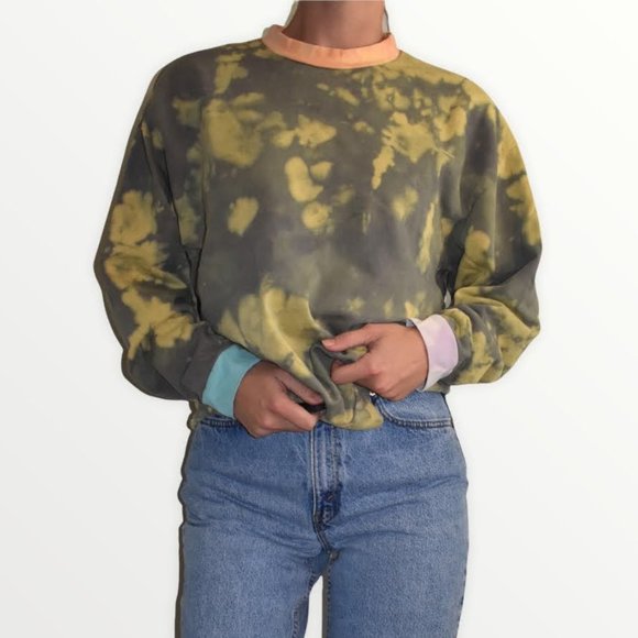 ASOS Tops - Asos yellow green and grey bleach dyed crewneck sweatshirt color block sleeves